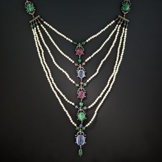 Multi-Gemstone Egyptian Revival Scarab Necklace, c.1906 - GIA - 1