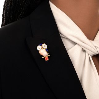 Multi-Stone Owl Brooch by Asch Grossbardt