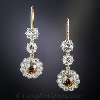 Natural Brown and White Diamond Vintage Cluster Earrings - 1