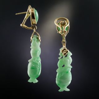 Natural Burma Carved Jadeite Flower Vase Drop Earrings