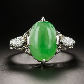 Natural Burma Jade, Platinum and Diamond Ring 
