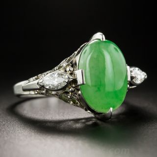 Natural Burma Jade, Platinum and Diamond Ring 