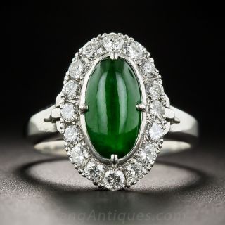 Natural Burma Jade Platinum and Diamond Ring - 1