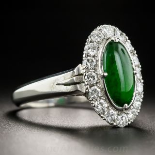 Natural Burma Jade Platinum and Diamond Ring