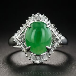 Natural Burma Jade Platinum Diamond Ring
