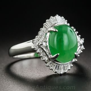 Natural Burma Jade Platinum Diamond Ring