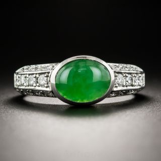 Natural Burma Oval Jade Platinum Diamond Ring