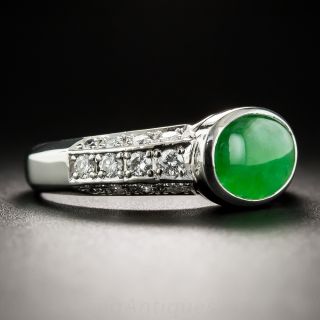 Natural Burma Oval Jade Platinum Diamond Ring