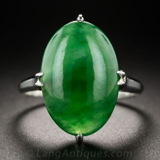 Natural Burma Oval Jade Vintage Platinum Ring