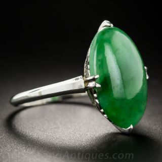 Natural Burma Oval Jade Vintage Platinum Ring