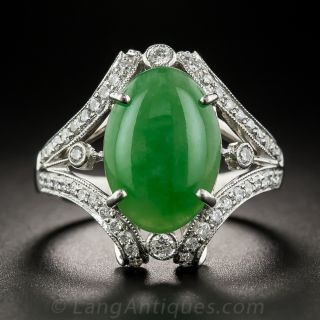 Natural Burma Platinum Jade and Diamond Ring