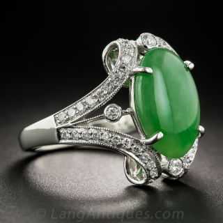 Natural Burma Platinum Jade and Diamond Ring