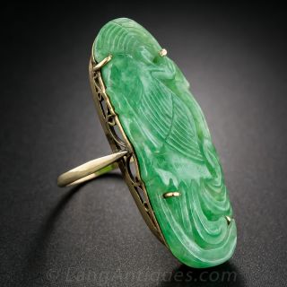 Natural Burmese Carved Jade Dinner Ring 