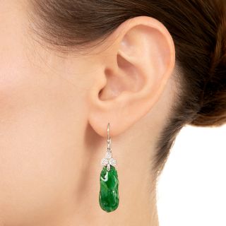 Natural Burmese Jade and Diamond Dangle Earrings by Jyes