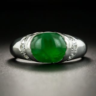 Natural Burmese Jade and Diamond Platinum Ring - 1