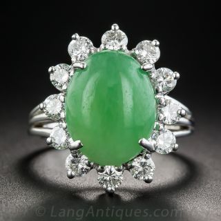 Natural Burmese Jade and Diamond Ring - 1
