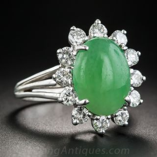 Natural Burmese Jade and Diamond Ring