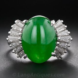 Natural Burmese Jade and Diamond Ring