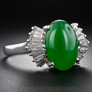 Natural Burmese Jade and Diamond Ring