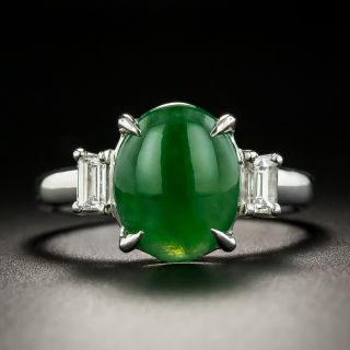 Natural Burmese Jade Cabochon and Diamond Ring - 1