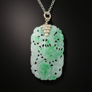 Natural Burmese Jade Carved Plaque Pendant 