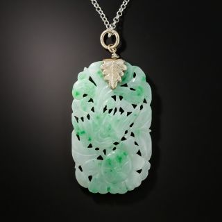 Natural Burmese Jade Carved Plaque Pendant 
