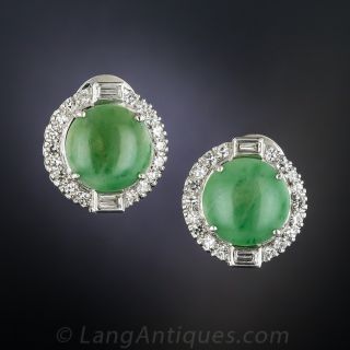 Natural Burmese Jade Diamond Earrings - 1