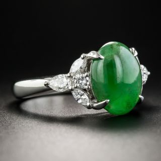 Natural Burmese Jade Platinum and Diamond Ring