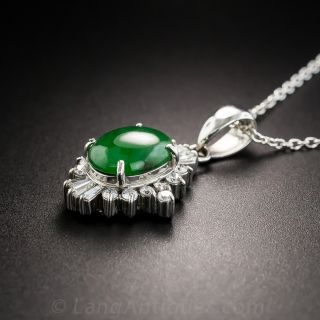 Natural Burmese Jade Platinum Diamond Drop Necklace