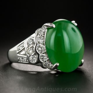 Natural Burmese Jade Platinum Diamond Ring