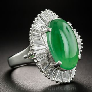 Natural Burmese Jade Platinum Diamonds Ballerina Ring
