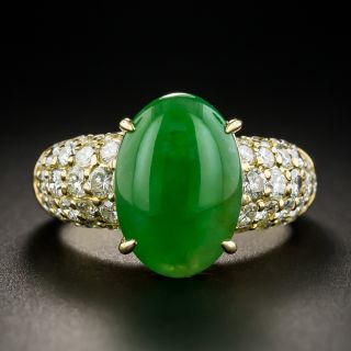 Natural Burmese Jadeite and 18K Pavé Diamond Ring - 1