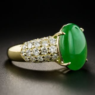 Natural Burmese Jadeite and 18K Pavé Diamond Ring
