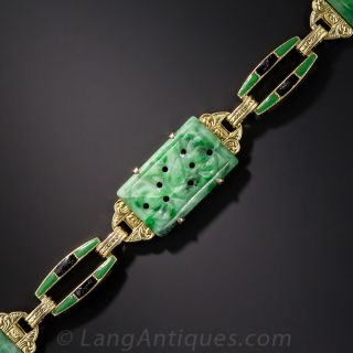 Natural Burmese Jadeite and Enamel Bracelet by Diana-Krementz - 1