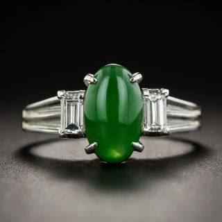 Natural Burmese Jadeite Jade and Diamond Ring - 1