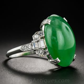 Natural Burmese Jadeite Platinum and Diamond Art Deco Ring