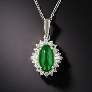 Natural Burmese Jadeite Platinum Diamond Pendant - 1