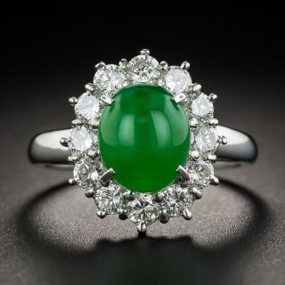 Natural Burmese Jadeite Platinum Diamond Ring - 1
