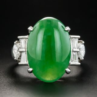 Natural Burmese Jadeite Platinum Diamond Ring - 2