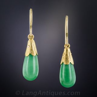 Natural Burmese Jadeite Vintage Drop Earrings