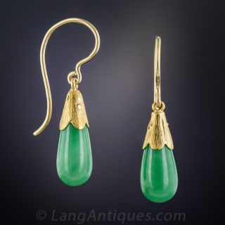 Natural Burmese Jadeite Vintage Drop Earrings