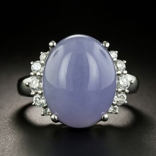 Natural Burmese Lavender Jade and Diamond Ring - 2