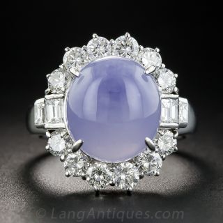 Natural Burmese Lavender Jadeite Platinum and Diamond Ring