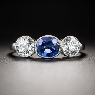 Natural Burmese Sapphire and Diamond Three-Stone Ring