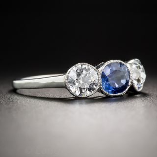 Natural Burmese Sapphire and Diamond Three-Stone Ring