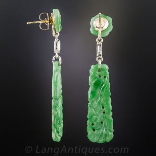 Natural Carved Burma Jadeite & Diamond Earrings