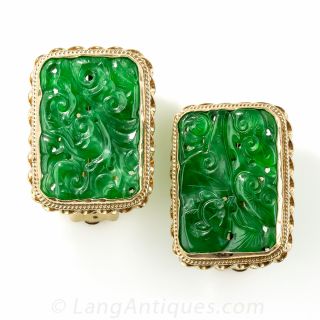 Natural Carved Jadeite Earrings