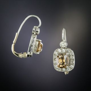Natural Cognac Antique Cushion-Cut Diamond Drop Earrings  - 2