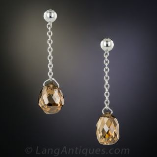 Natural Cognac Color Briolette Drop (2.96 Carat) Earrings - 1