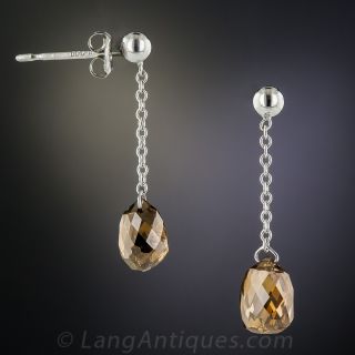 Natural Cognac Color Briolette Drop (2.96 Carat) Earrings